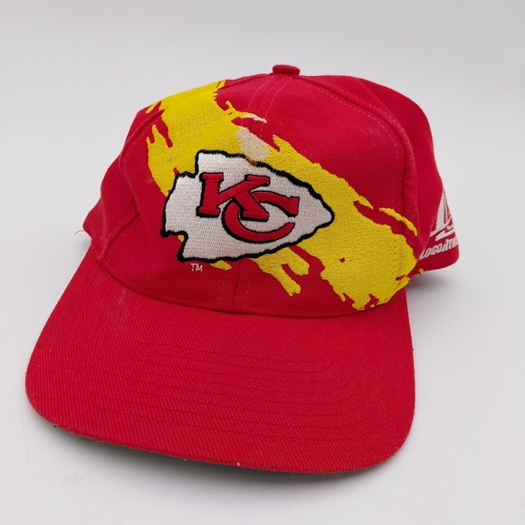 Vtg 90s Kansas City Chiefs Logo Athletic Splash Snapback Yellow Splash NFL Read